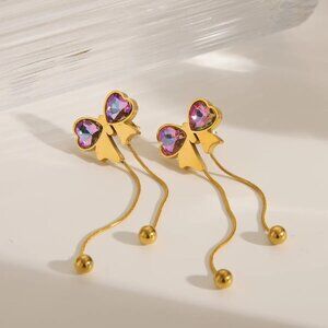 Pink Lemonade Jewelry 18K Gold Dipped Purple CZ Set In French Style Bow Earrings